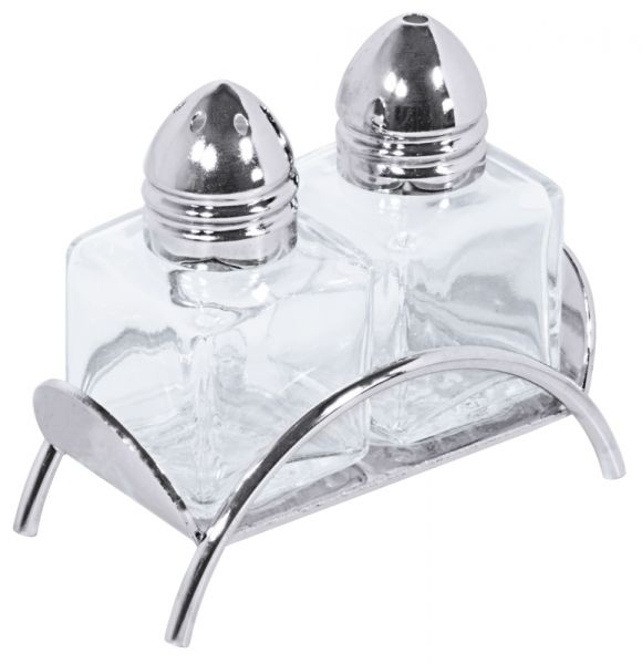 Mini-Streuermenage WÜRFEL, Pressglas, Messingkappen, I: 0,012 ltr., 7,5 x 3,5 cm, H: 7 cm