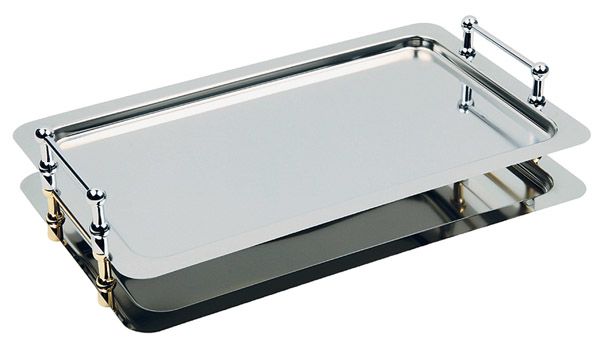 GN 1/1 SystemTablett 53 x 32,5 cm, Nutzhöhe 4 cm 18/10 Edelstahl, vergoldete Griffe