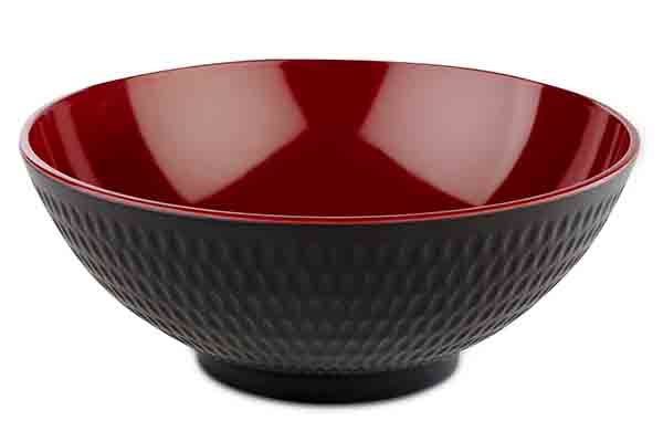 Schale ASIA PLUS D: 24 cm, H: 9,5 cm, 2,2 ltr., Melamin, außen: schwarz, matt, innen: rot