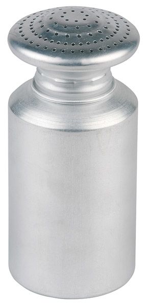 Salzstreuer D: 8 cm, H: 17 cm, Aluminium, Pommes-Frites Streuer, mit Schraubkappe
