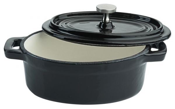 Mini Cocotte, oval, Eisenguss, schwarz, I: 0,3 ltr., 12 x 8,5 cm, H: 4,5 cm