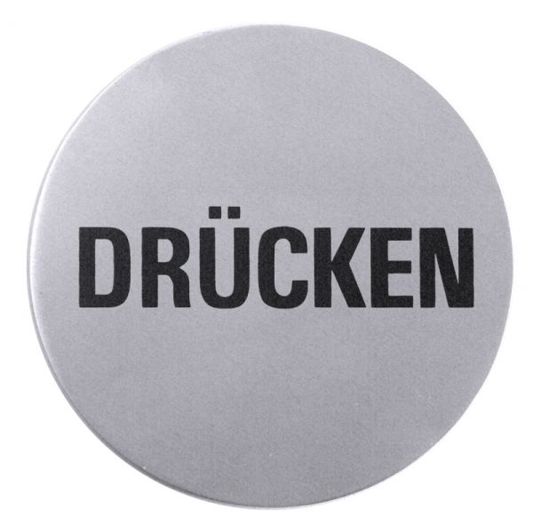 Hinweis-Türsymbol DRÜCKEN, Edelstahl, selbstklebend, D: 7,5 cm