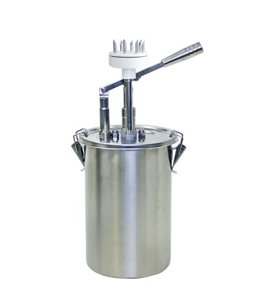 Hebel Dosierspender m. Donut-Aufsatz, Edelstahl, 180 x 160 x 460 mm/ 2,25 kg/ 5 ltr.