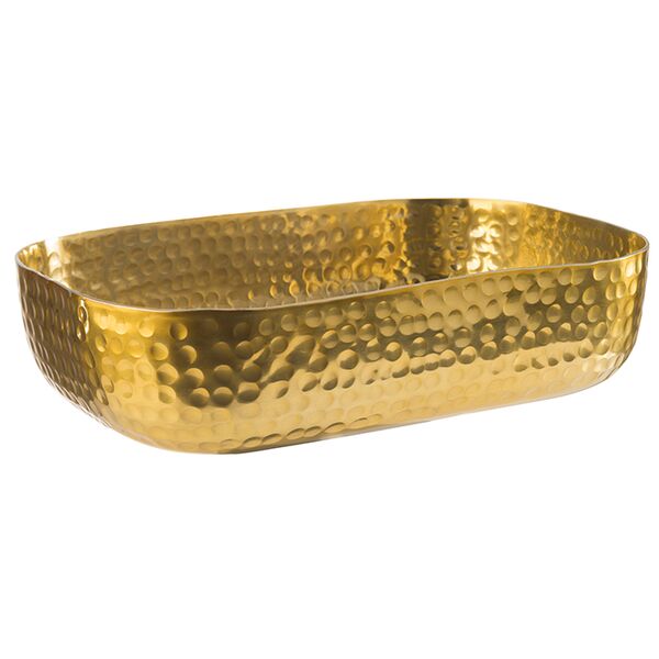 Schale, 23 x 15,5 cm, H: 6 cm, Aluminium, Gold-Look, gehämmerte Oberfäche