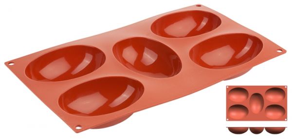 Silikon-Backmatte Halbeier, 5 Formen, 10 x 7 x 3,5 cm