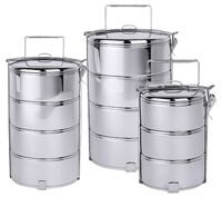 Etagen-Essenträger, 3-tlg., I: 0,6 ltr., D: 11,5 cm, H: 24 cm, Edelstahl Etagen-Essenträger, 3-tlg., I: 0,6 ltr., D: 11,5 cm, H: 24 cm, Edelstahl