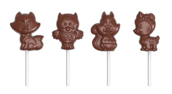 Schokoladen- Form Tierfiguren Lollis, 275 x 135 mm, 1 x 4 Stück unterschiedlich