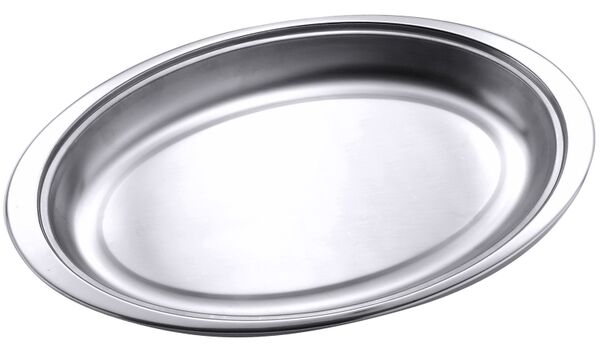 Schale oval, EdSt., matt poliert, glänzender Rand, 51,5 x 31,5 x 6,5 cm, I: 5 ltr.