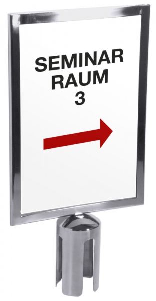 Schild auf Gurtabsperrpfosten, Edelstahl, Acryl-Scheiben, DIN A4