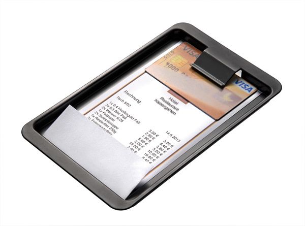 Rechnungstablett 20 x 12 cm, H: 0,5 cm, ABS, schwarz, mit Klemme