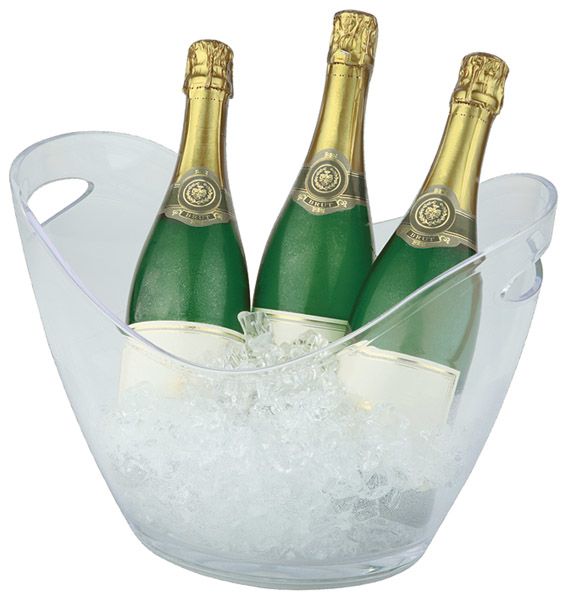 Wein / Sektkühler 35 x 27 cm, H: 25,5 cm, MS, glasklar, I: 6 ltr., für mehrere Flaschen geeignet