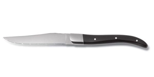 Comas, ACR : Schwarz - Steakmesser massiv ChrSt., gezahnte Schneide, Acrylgriff, 225 mm