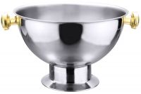 Champagnerkühler mit Goldgriff, gebördelter Rand, Edelstahl, I: 13,5 ltr., D: 35,5 cm, H: 26 cm Champagnerkühler mit Goldgriff, gebördelter Rand, Edelstahl, I: 13,5 ltr., D: 35,5 cm, H: 26 cm