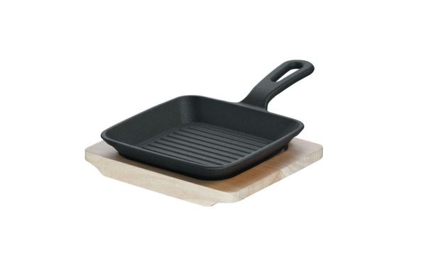 Mini-Grillpfanne Rustika m. Servierbrett 15 x 15 cm