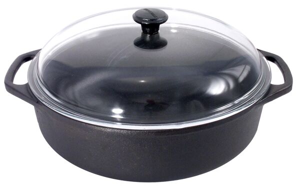 Eisenguss-Bräter rund m. Glasdeckel, I: 5,5 ltr., D: 28 cm, H: 11 cm