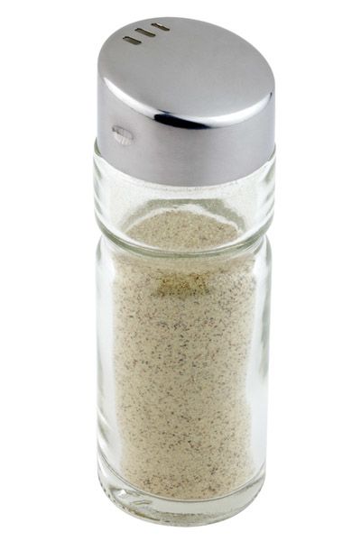 Pfeffer oder Salz-Glasstreuer D: 3 cm, H: 9 cm, Glas, Edelstahl