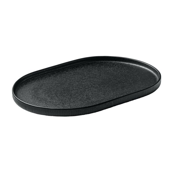 Playground, Steinzeug - NARA Schwarz : Platte oval , Relief, 30 cm