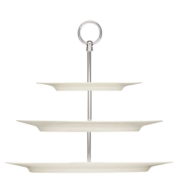Bauscher, Purity - Etagere 3-fach mit Platten oval Fahne 24/ 33/ 38 cm, bonewhite, uni, 37,8 x 27,7 cm