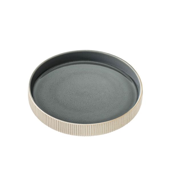 Playground, Steinzeug - NARA Grau : Teller tief rund hoher Rand , Relief, 24 cm/ 1,3 ltr.