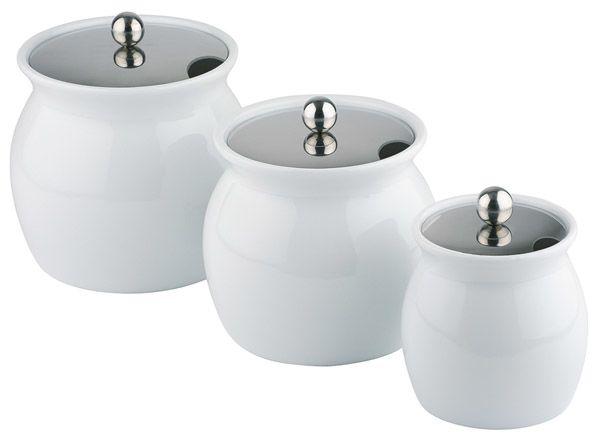 Dressingtopf D: 13 cm, H: 13 cm Porzellan, 0,8 ltr., weiss, mit Löffelaussparrung