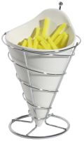 Pommes frites-Tütenhalter, Porzellaneinsatz, Stahldraht, D: 12,5 cm, H: 22 cm Pommes frites-Tütenhalter, Porzellaneinsatz, Stahldraht, D: 12,5 cm, H: 22 cm