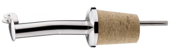 Flaschenausgießer, Pfropfen mit Luftrohr und Kläppchen, Naturkorken, Edelstahl, L: 9 cm