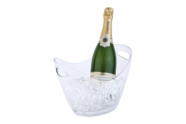 Wein / Sektkühler 27 x 20 cm, H: 21 cm, MS, glasklar, I: 3 ltr., für eine Flasche
