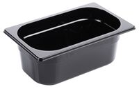 GN-Behälter 1/4, Polycarbonat schwarz, 26,5 x 16,2 cm Tiefe: 100 mm, I: 2,89 ltr. GN-Behälter 1/4, Polycarbonat schwarz, 26,5 x 16,2 cm Tiefe: 100 mm, I: 2,89 ltr.