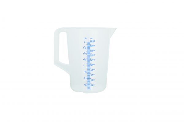 Messbecher, 2 ltr., geprägte Skala, blaue Schrift