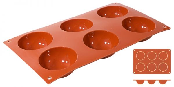 Silikon-Backmatte Halbkugel, 6 Formen, D: 7 cm, H: 3,5 cm