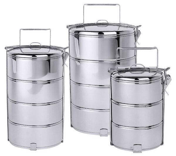 Etagen-Essenträger, 4-tlg., I: 1,2 ltr., D: 16 cm, H: 31 cm, Edelstahl