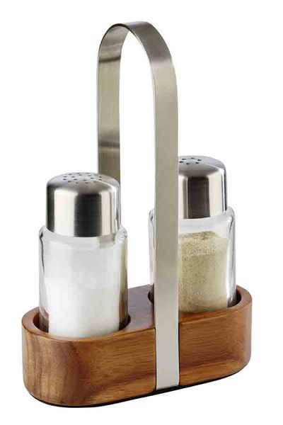 Pfeffer und Salz-Menage WOOD, 11,5 x 5,5 cm, H: 17 cm, 18/8 Edelstahl, mattiert