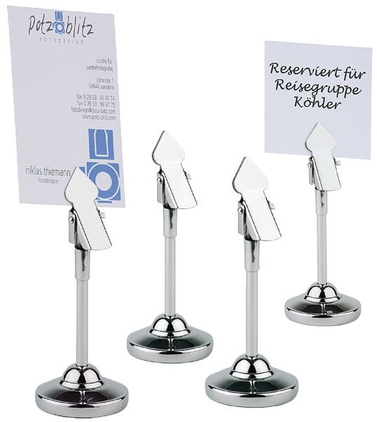 Tischkartenhalter 4er Set, D: 4 cm, H: 10 cm, Edelstahl, hochglanzpoliert, 20 Beschriftungskarten