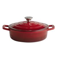 Bräter m. Deckel 5 STARS, Gusseisen emailliert, D: 25 cm, H: 7 cm, I: 2,5 ltr., aussen: rot, innen: creamy Bräter m. Deckel 5 STARS, Gusseisen emailliert, D: 25 cm, H: 7 cm, I: 2,5 ltr., aussen: rot, innen: creamy