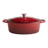 Bräter oval m. Deckel 5 STARS, Gusseisen emailliert, 33 x 25 cm, H: 11 cm, aussen: rot, innen: creamy Bräter oval m. Deckel 5 STARS, Gusseisen emailliert, 33 x 25 cm, H: 11 cm, aussen: rot, innen: creamy