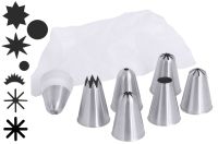 Spritztüllen-Set mit 7 Tüllen und Spritzbeutel, EdSt., D: 3,5 cm, H: 5 cm Spritztüllen-Set mit 7 Tüllen und Spritzbeutel, EdSt., D: 3,5 cm, H: 5 cm
