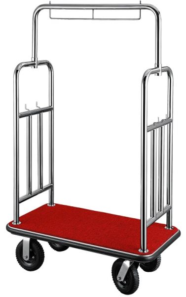 Kleidertransportwagen, Edelstahl, roter Textilbelag, 110 x 61 x 184 cm