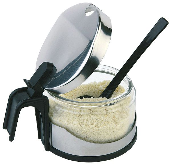 Parmesan-Menage ECONOMIC, D: 10,5 cm, H: 7 cm, Edelstahl, ABS, Boden aus schwarzem Kunststoff