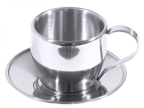 Cappuccinotasse mit Untertasse, doppelwandig, Edelstahl, I: 0,18 ltr., D: 13,5 cm, H: 7,5 cm