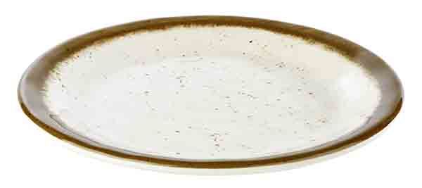 Teller, flach STONE ART, D: 19 cm, H: 2 cm, Melamin, Rand: braun, weiss
