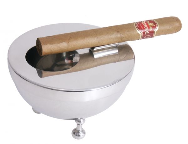 Zigarrenaschenbecher mit Deckel, Edelstahl, D: 12 cm, H: 7,5 cm