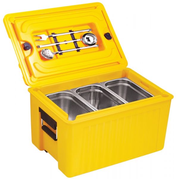 Thermobox GN 1/1, Toplader, beideseitige Tragegriffe, gelbes PP, 62 x 42 x 40,5 cm