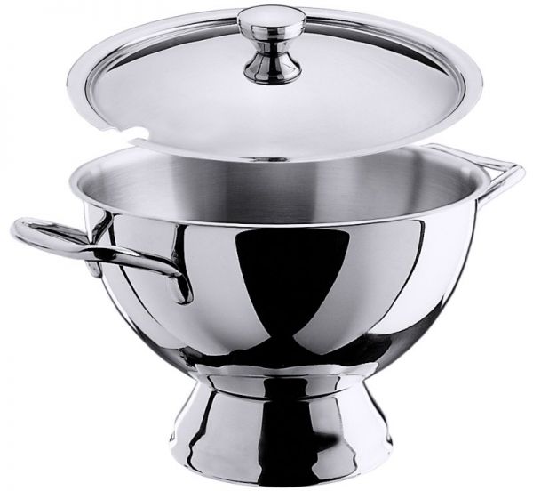 Suppenterrine mit Fuß, Edelstahl, I: 4,5 ltr., D: 26 cm, H: 17 cm