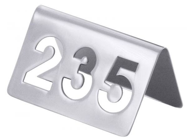 Tischnummernschild dreistellig, mit ausgestanzten Ziffern ab Ziffer 251, Edelstahl, 7,5 x 9 cm, H: 4,5 cm