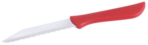 Küchenmesser mit rotem Griff, gezahnt, Klingenlänge: 8,5 cm, L: 17,5 cm