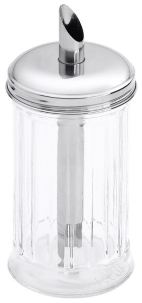 Zuckerstreuer, geriffeltes Pressglas, Edelstahlkappe, I: 0,3 ltr., D: 8 cm, H: 18 cm