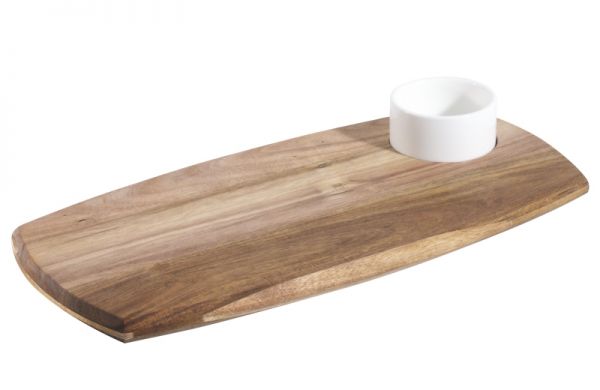 Dip-Set, Akazienholz, mit Dipschälchen aus Porzellan, 36 x 18 cm