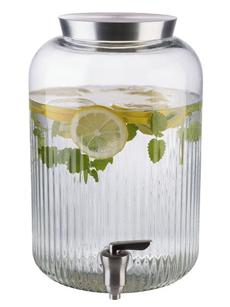 Getränkespender D: 20 cm, H: 30,5 cm, 7 ltr., Glas, Edelstahl, stabile Wände