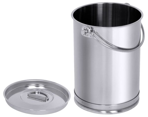Eimer mit Deckel, zylindrisch, I: 2 ltr., D: 13 cm, H: 17 cm, Edelstahl