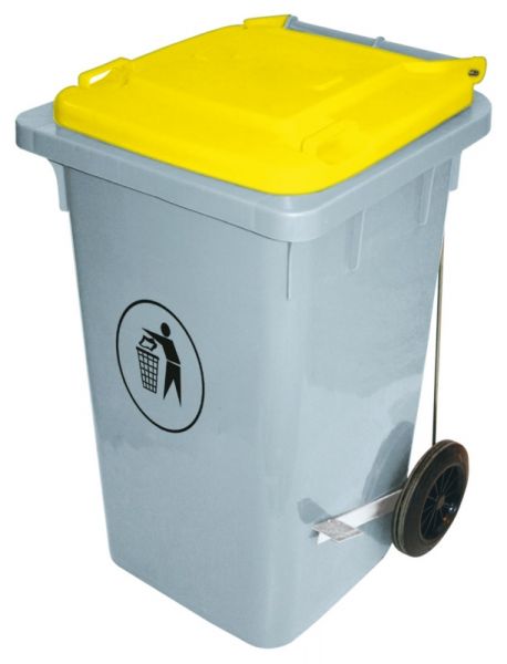 Tretabfalleimer, mit farbigem Deckel, PE, gelb, I: 100 ltr., B: 52,5 cm, H: 80 cm